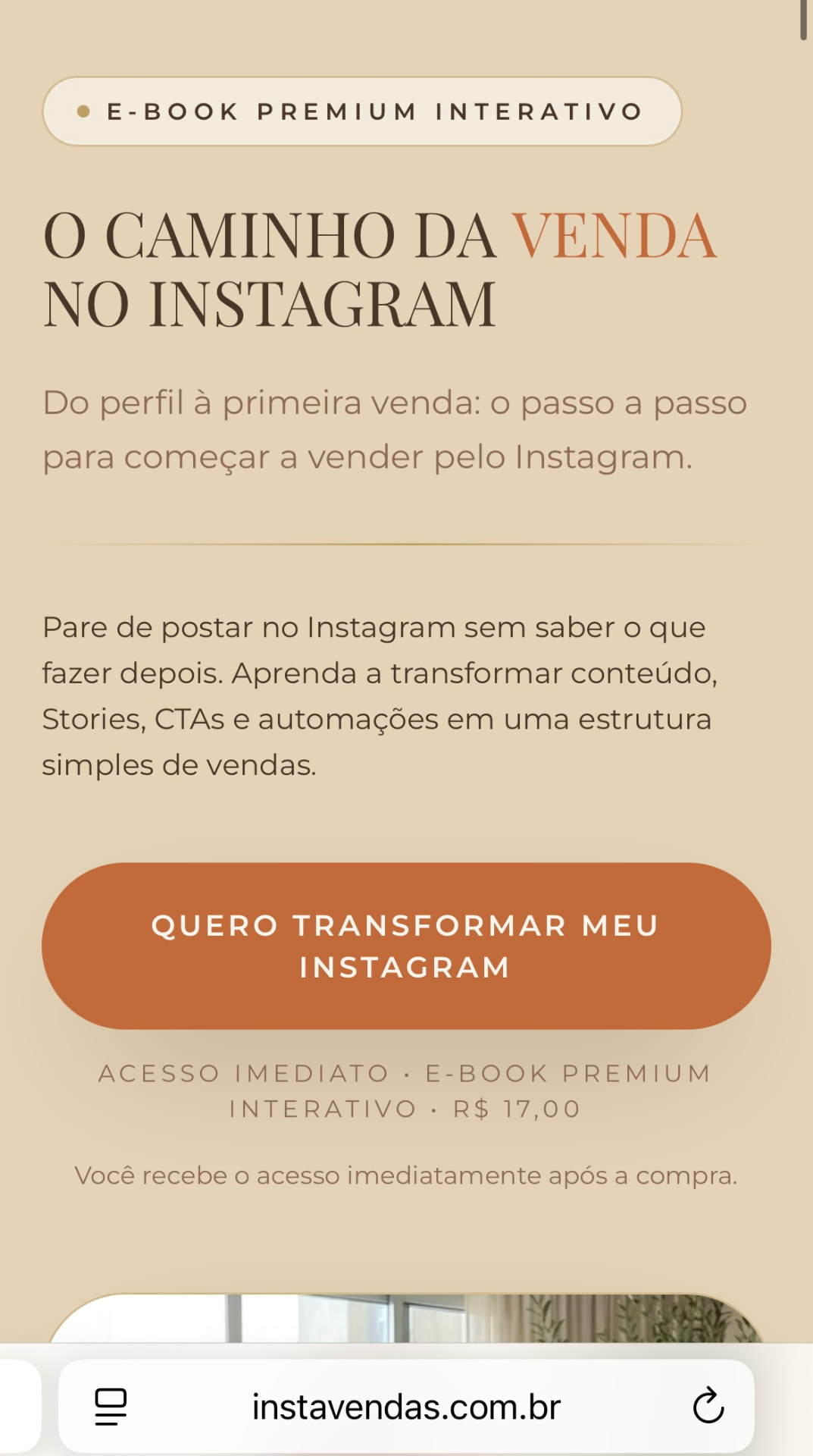 Página de vendas do e-book O Caminho da Venda no Instagram