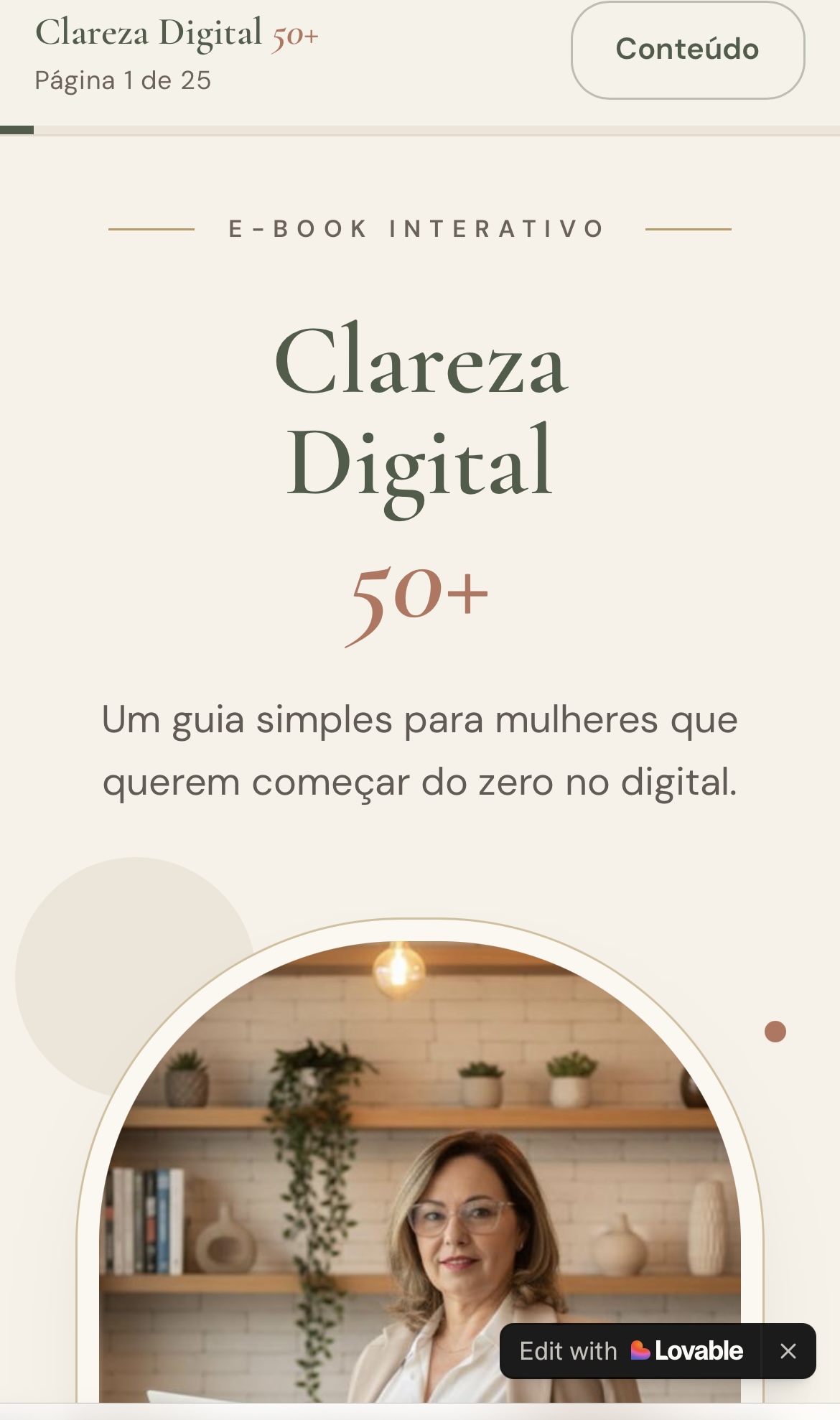 E-book interativo Clareza Digital 50+ aberto na página inicial